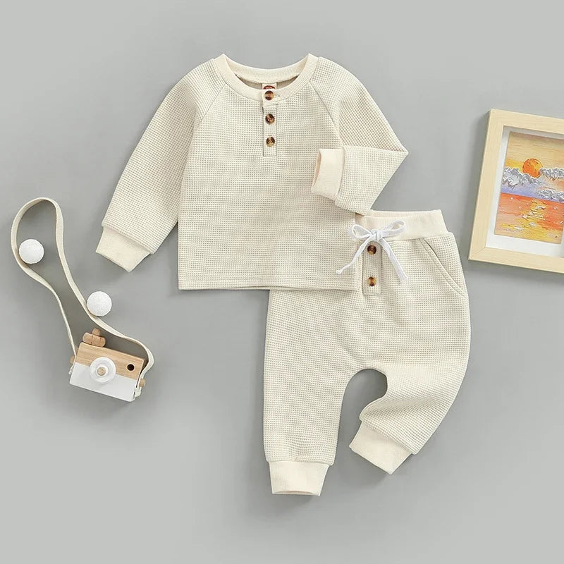 Fall Winter Baby Boy Girl Clothest Set Newborn Infant Toddler Button Tops Pants Casual Outfits Clothing