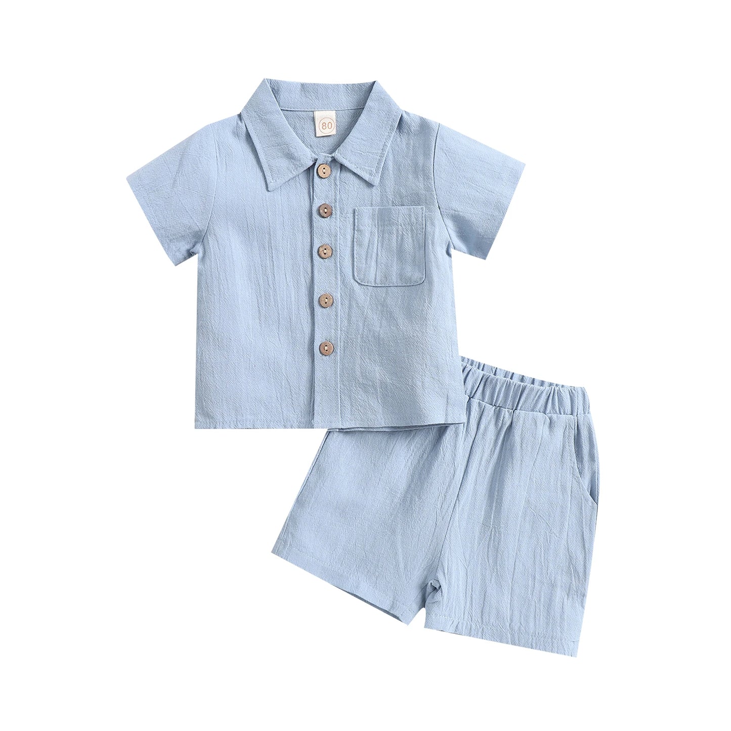 Toddler Baby Girl Boy Summer Clothing Set Short Sleeve Solid Turn-Down Collar Shirt Shorts