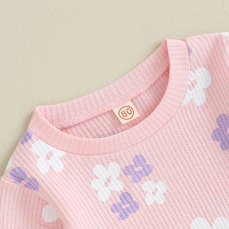Baby Girl Fall Outfits Long Sleeve Floral Print Pullover Tops Flare Pants Set Toddler Spring Clothes
