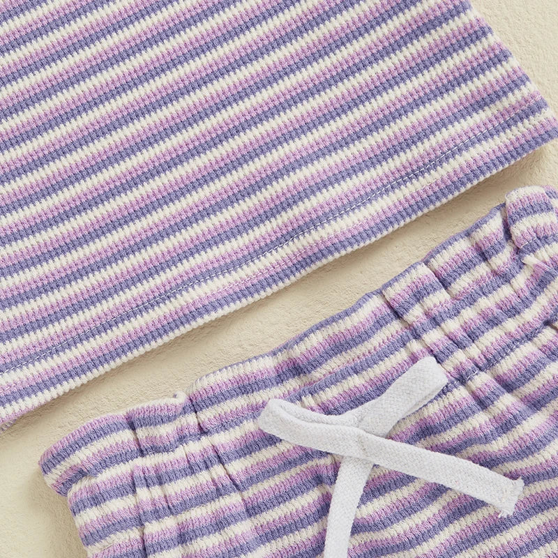 Toddler Baby Girl Striped Outfit Fly Sleeve Cami Tops Elastic Waist Ruffle Shorts Baby Girls Summer Outfit