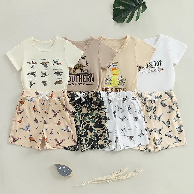 Toddler Baby Boy Duck Outfit Short Sleeve T-shirts Elastic Waist Shorts Summer Outfit