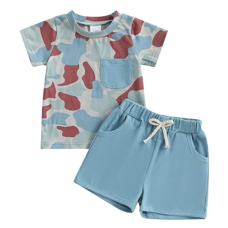 Toddler Baby Boy Shorts Set Camouflage Short Sleeve T-shirts Solid Elastic Waist Shorts Summer Outfit
