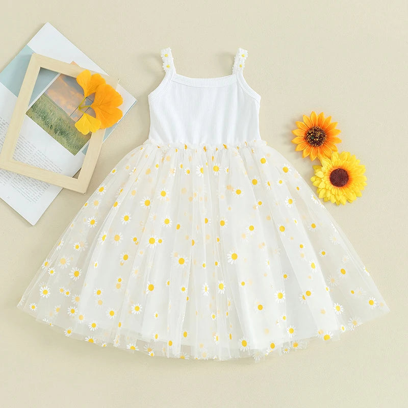 Baby Girls Tutu Dress Daisy Summer Sleeveless Tulle Dress Infant A-Line Princess Sundress