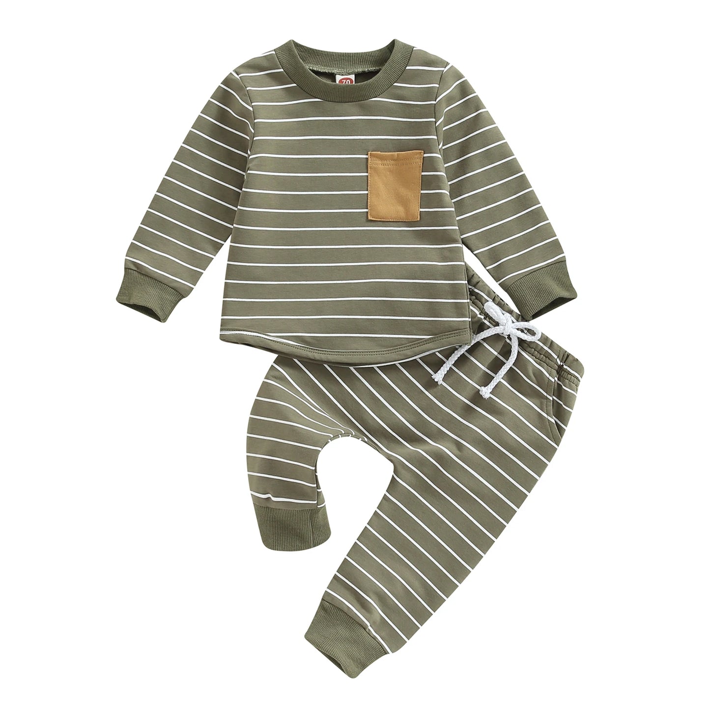 Baby Boys Pants Set Striped Long Sleeve Crew Neck Sweatshirt Elastic Waist Sweatpants Outfit