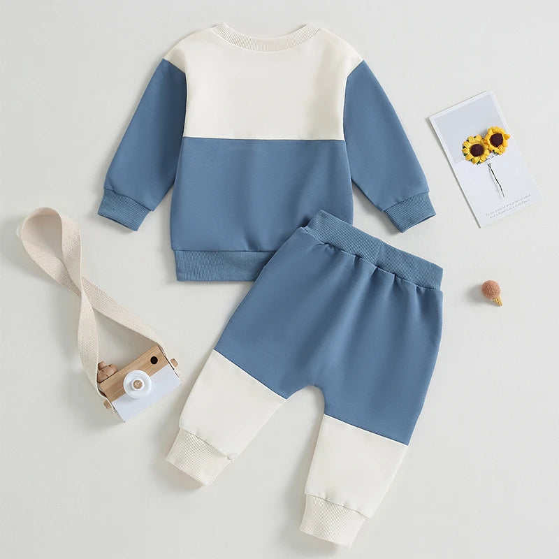Baby Boy 2Pcs Autumn Pants Set Contrast Color Long Sleeve Crew Neck Sweatshirt Sweatpants Clothes