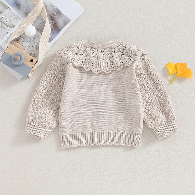2023-07-28 Lioraitiin 0-24M Baby Girls Knitted Cardigan Sweater Doll Collar Crochet Button Closure Cardigan Outerwear