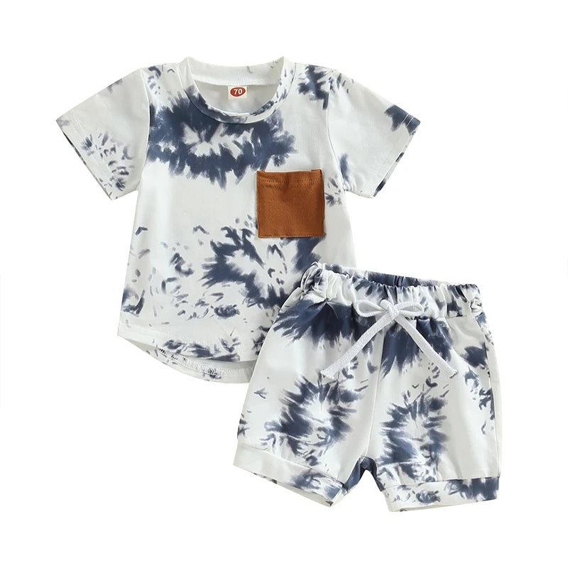 Baby Boys 2Pcs Summer Shorts Set Tie-dye Print Short Sleeve Crew Neck T-shirt Shorts Outfit