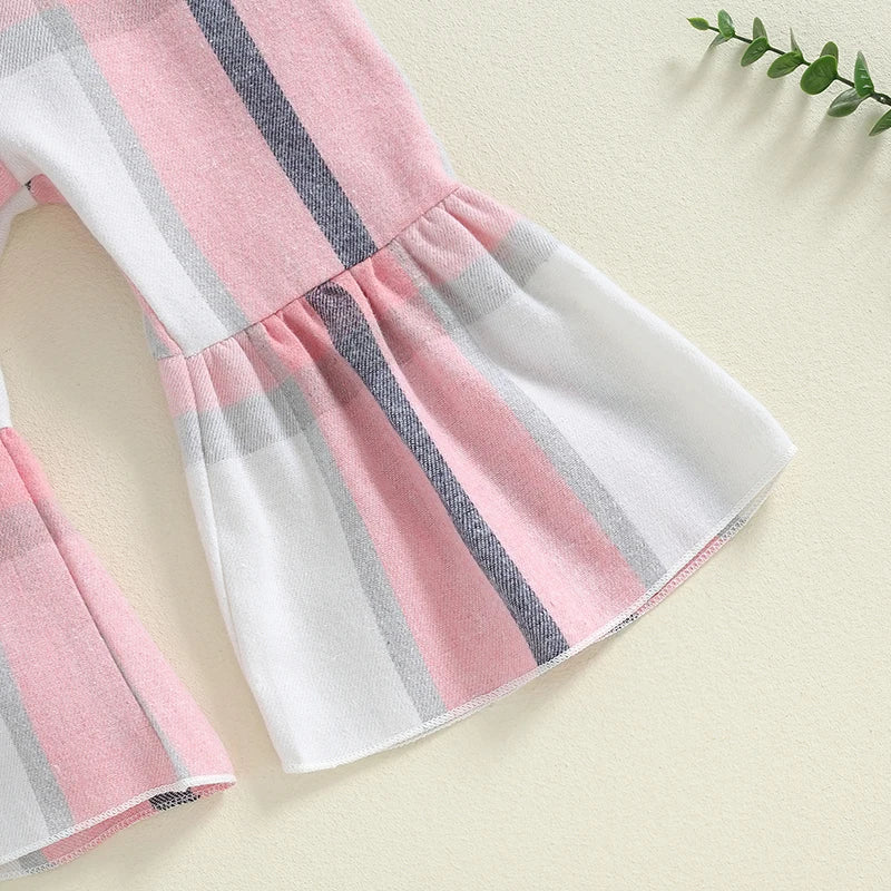 Little Girl Plaid Overalls Casual Square Neck Sleeveless Bell Bottom Jumpsuit for Fall
