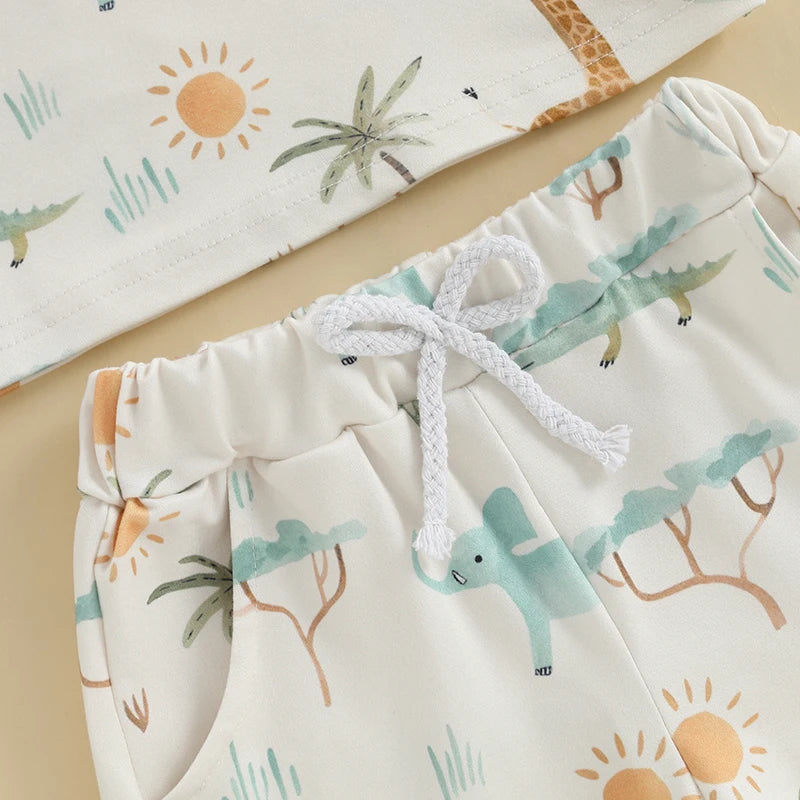 Toddler Baby Boy Shorts Set Animal Letter Short Sleeve T-shirts Elastic Waist Shorts Summer Outfit