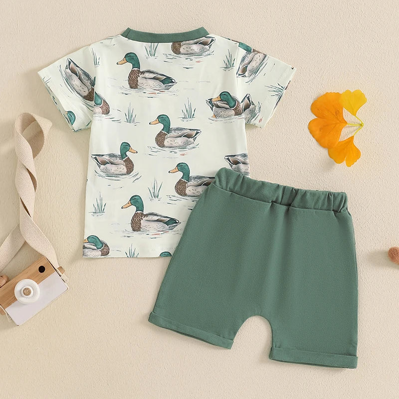 Toddler Baby Boy Duck Outfit Short Sleeve T-shirts Elastic Waist Shorts Farm Clothes Summer Set