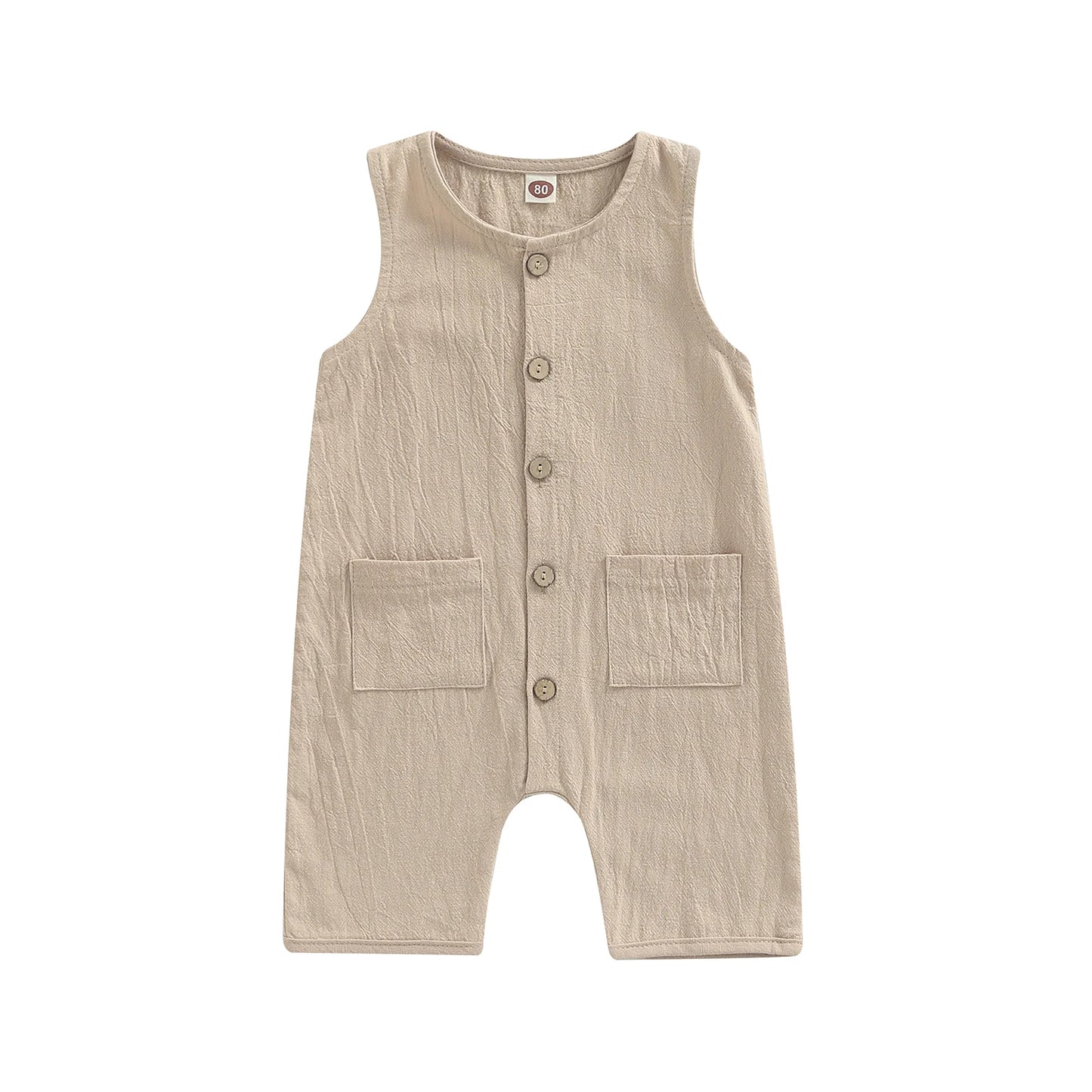 Infant Baby Boy's Girl's Jumpsuit Round Neck Sleeveless Button Down Romper