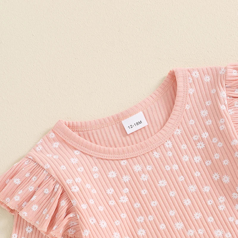 Baby Girl 2Pcs Fall Outfits Ruffle Long Sleeve Lettuce Trim Tops + Flare Pants Set Toddler Clothes