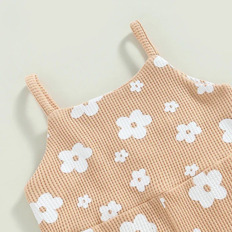 Toddler Girls Summer Romper Sling Jumpsuit Sleeveless Suspender Floral Bell-bottom Pants