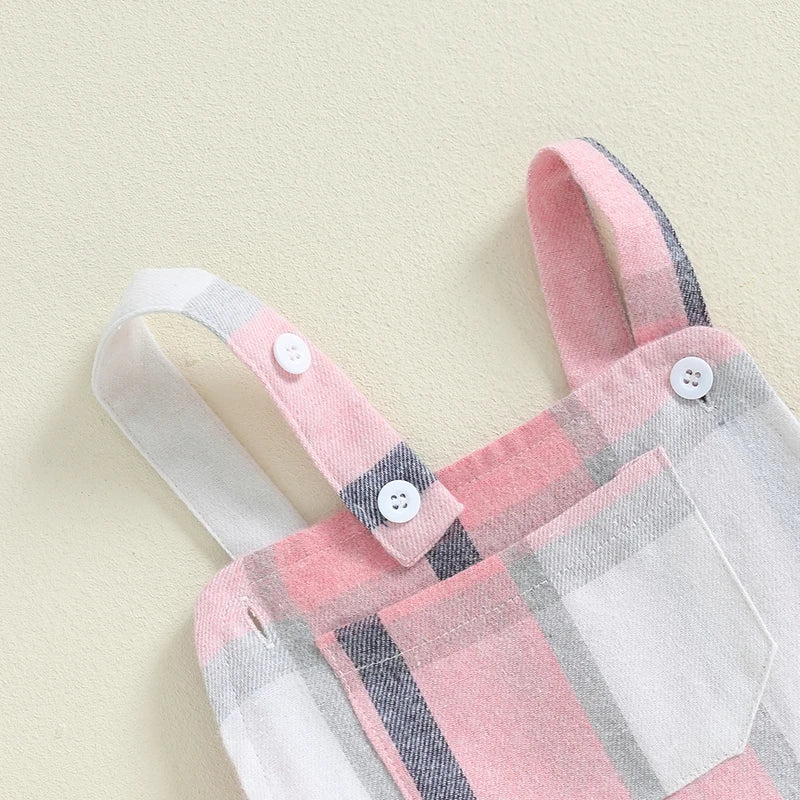 Little Girl Plaid Overalls Casual Square Neck Sleeveless Bell Bottom Jumpsuit for Fall