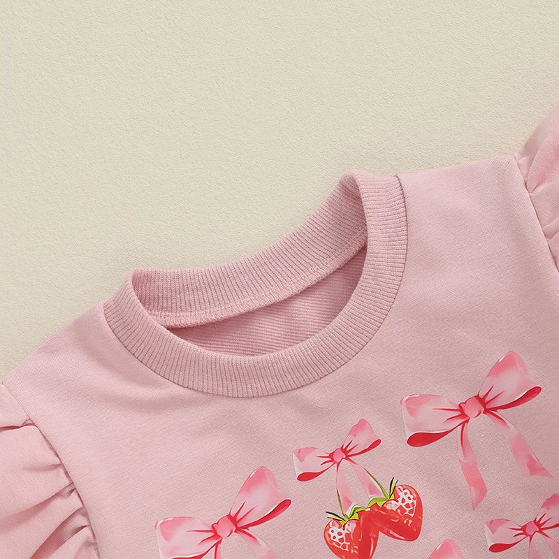 Baby Girl 2Pcs Fall Outfits Cute Bow Print Long Sleeve Pullover + Pants Set Toddler Clothes