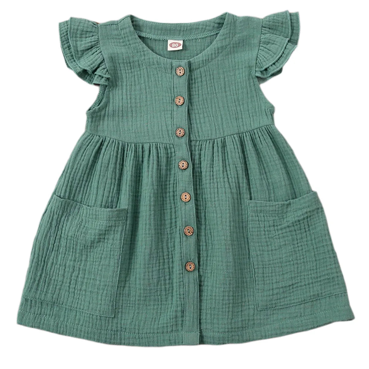 Toddler Kid Baby Girl Summer Dress Ruffles Sleeves Cotton Button Pocket Dress Sundress Clothes