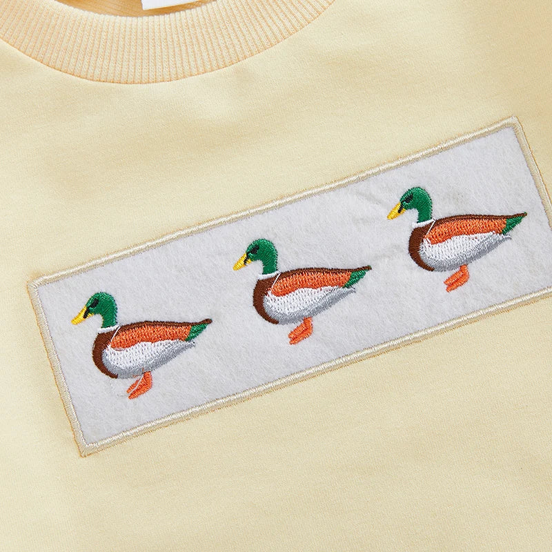 Toddler Baby Boy Girl Duck Clothes Long Sleeve Sweatshirt Plaid Elastic Waist Long Pants Outfit