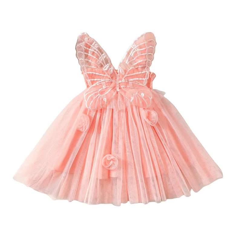 Butterfly Wings Girl Fairy Dress First Birthday Dress Flower Wedding Dress