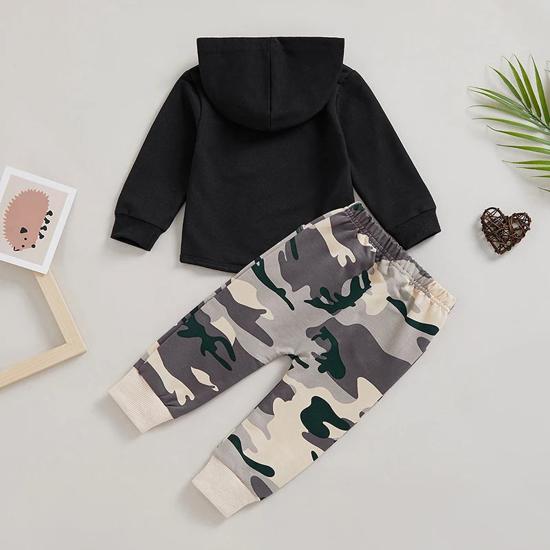 Baby Boys Tracksuit Outfits Long Sleeve Hooded Sweatshirt Elastic Camouflage Pants Suit