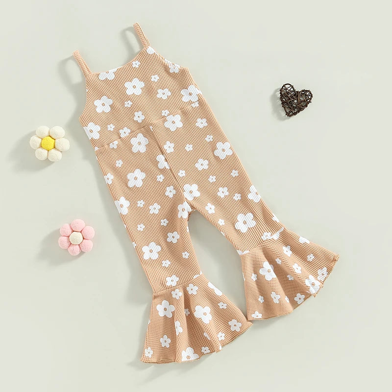 Toddler Girls Summer Romper Sling Jumpsuit Sleeveless Suspender Floral Bell-bottom Pants