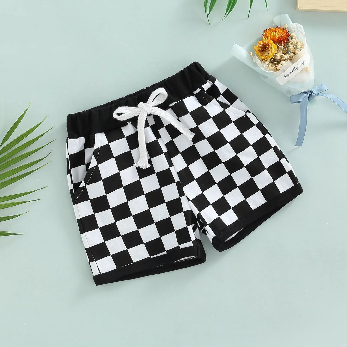 Toddler Baby Boys Elastic Shorts with Checkered Print 2 Colors