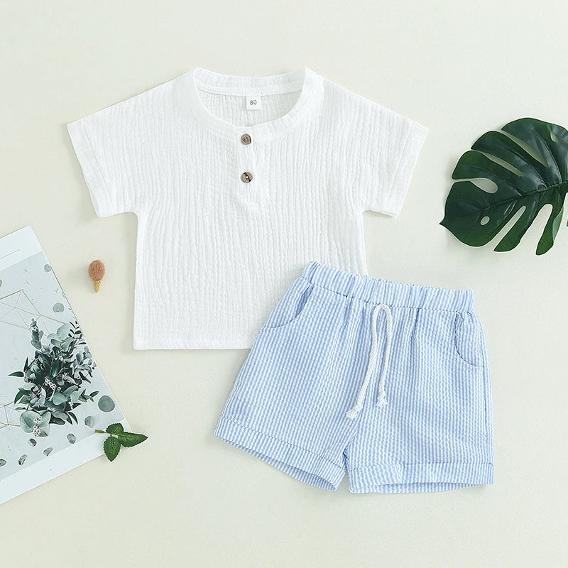 Toddler Baby Girls 2Pcs Summer Outfits Short Sleeve T-Shirt Tops Elastic Waistband Shorts Set Clothes