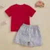 Toddler Boys Shorts Set Baseball Embroidered Short Sleeve Round Neck Tops Elastic Waistband Plaid Shorts