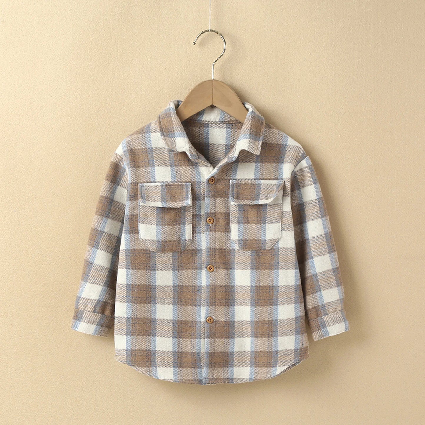 Boys Lapel Shirt Long Sleeve Plaid Printed Single-breasted Jacket