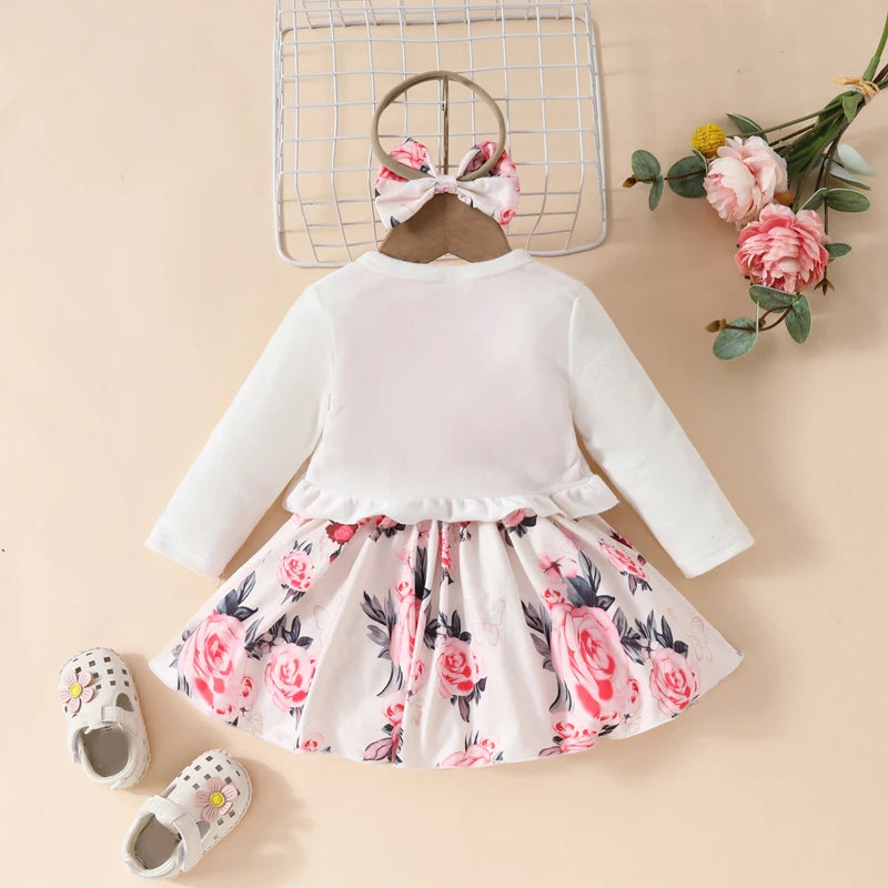 Toddler Girls Outfits Floral A-Line Sleeveless Dress Long Sleeves Jacket and Headband for Summer Clothes
