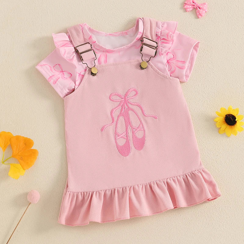 Summer Infant Baby Girls Outfits Short Sleeve Romper + Ruffle Overall Dress Set Casual Clothes