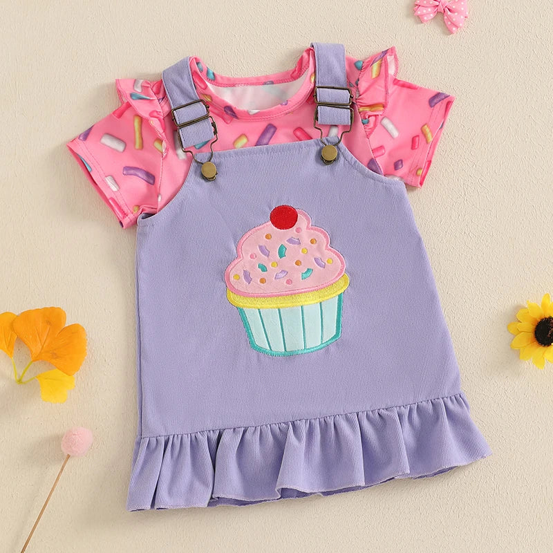 Summer Infant Baby Girls Outfits Short Sleeve Romper + Ruffle Overall Dress Set Casual Clothes