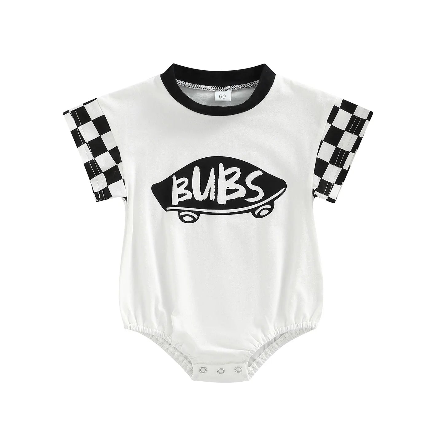 Infant Baby Girl Boy Romper Plaid Short Sleeve Round Neck Cartoon Pattern Letter Print Jumpsuit