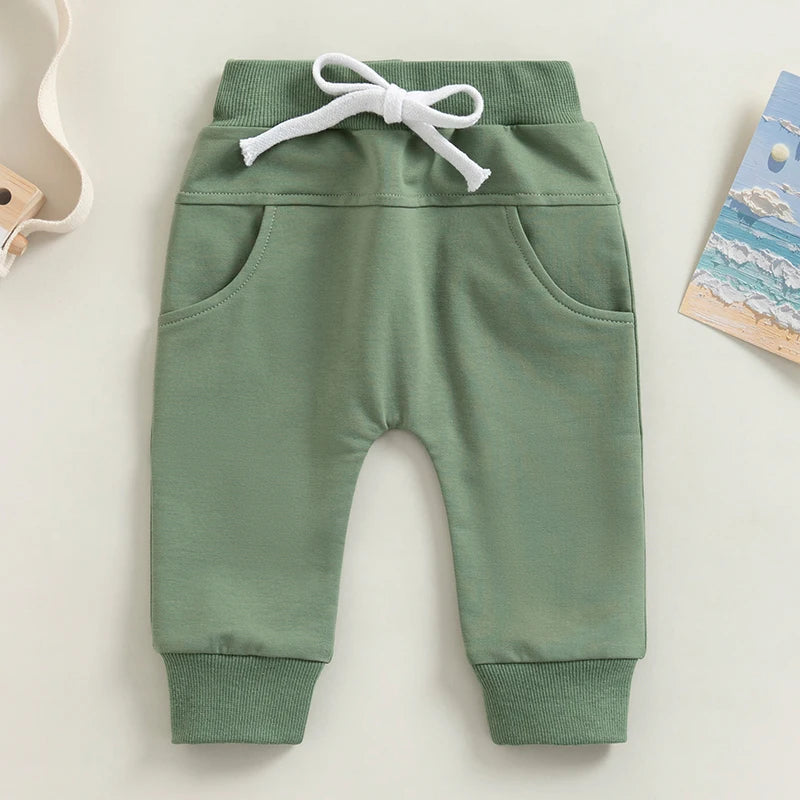 Toddler Baby Boys Casual Sweatpants Elastic Waist Drawstring Solid Fall Pants Pockets