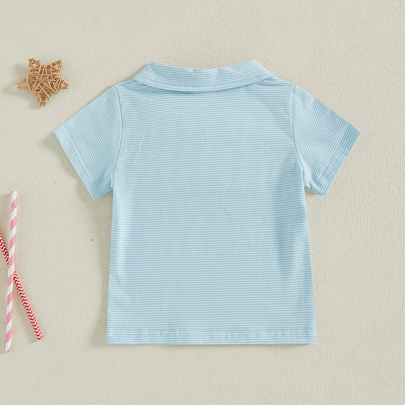 Toddler Baby Boy Embroidered Striped Collared Short Sleeve Summer Polo Top
