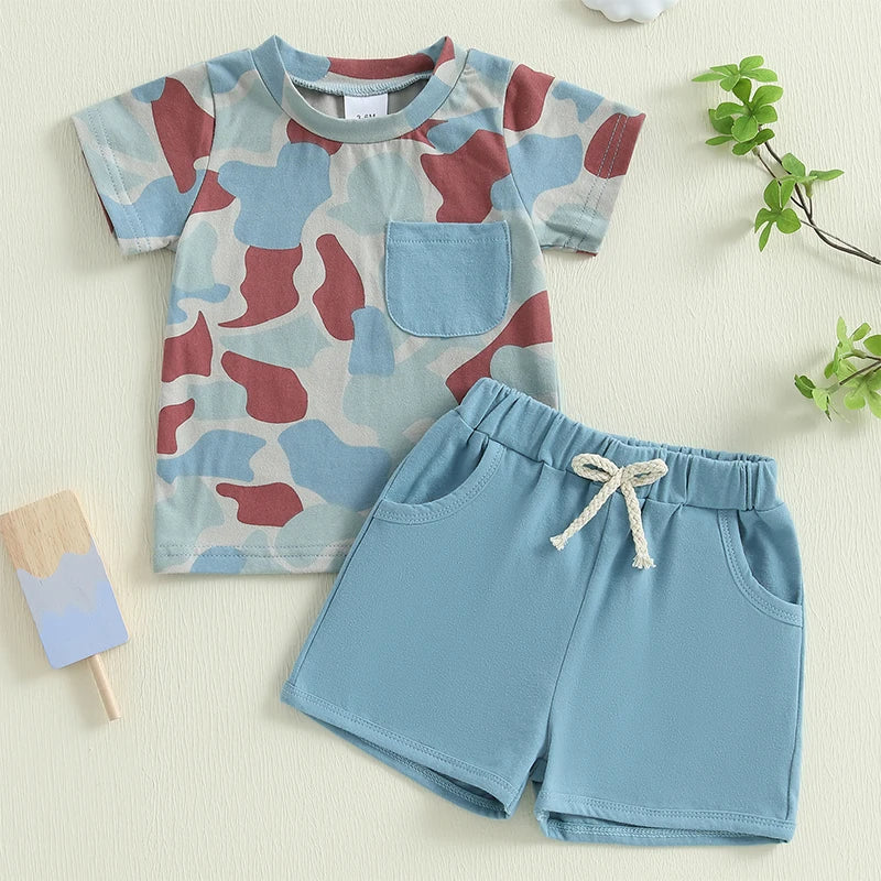 Toddler Baby Boy Shorts Set Camouflage Short Sleeve T-shirts Solid Elastic Waist Shorts Summer Outfit
