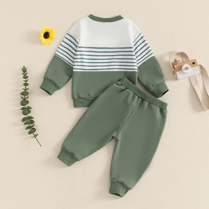 Kids Boys Outfit Long Sleeve Stripes Sweatshirt with Elastic Waist Sweatpants Fall Outfit