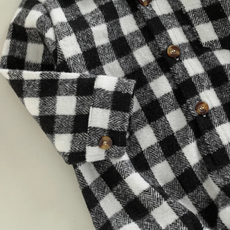 Baby Boy Bodysuit Long Sleeve Lapel Neck Plaid Print Button Up Jumpsuit