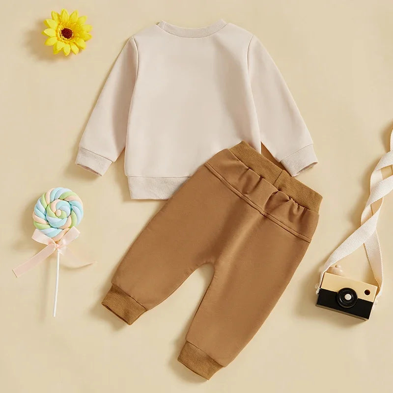 Toddler Baby Boy Outfits Construction Print Long Sleeve Pullover Tops Long Pants 2Pcs Winter Fall Set