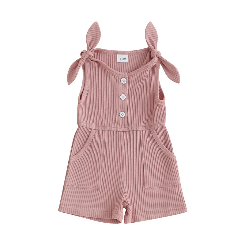 Toddler Kids Girls Rompers Shorts 4 Colors Solid Sleeveless Ribbed Knitted Jumpsuit Overalls Summer Clothes