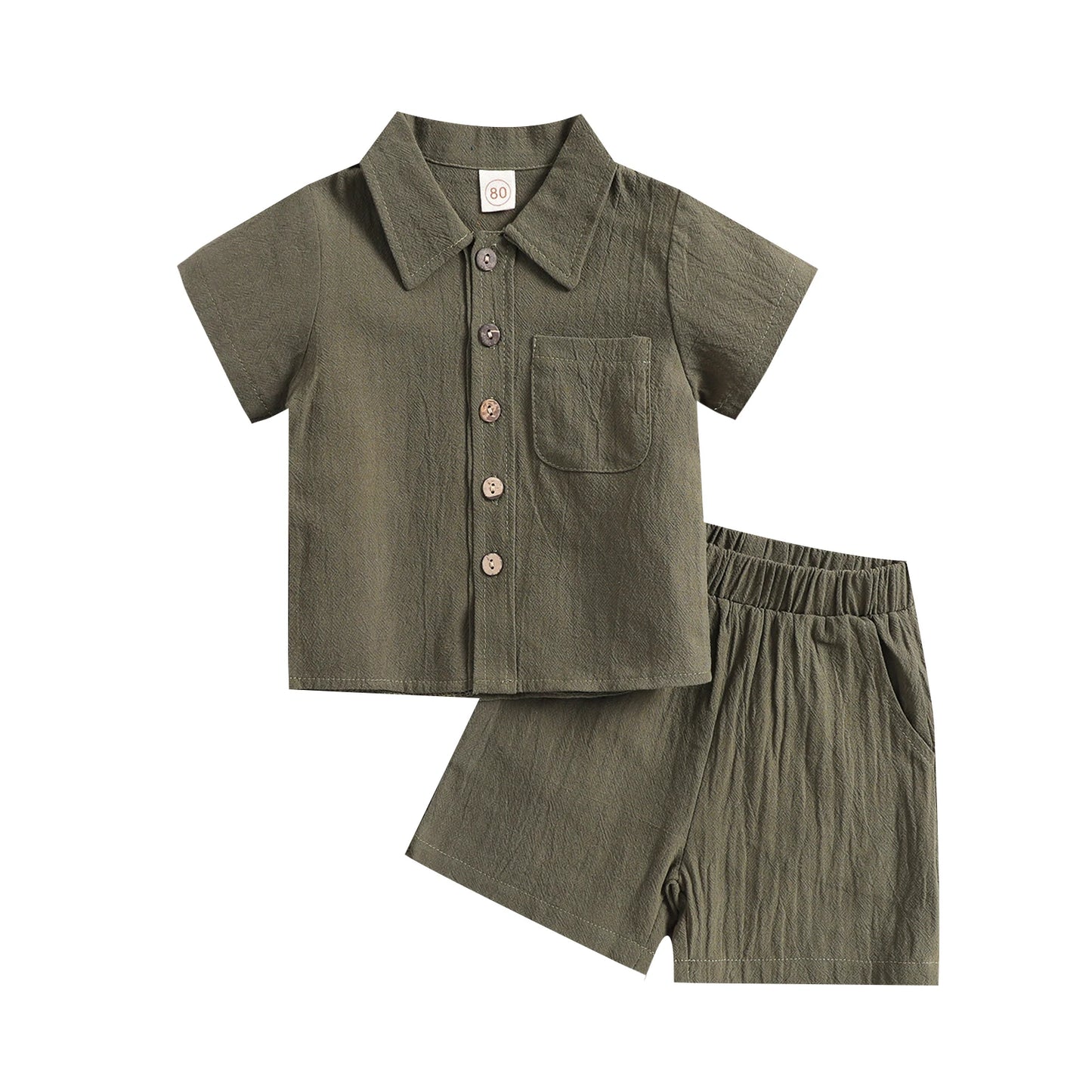 Toddler Baby Girl Boy Summer Clothing Set Short Sleeve Solid Turn-Down Collar Shirt Shorts