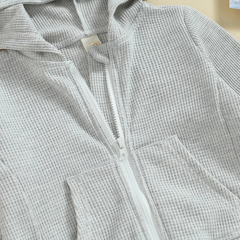 Kids Hoodie Long Sleeve Hooded Zip-up Hoodie Solid Sweatshirt