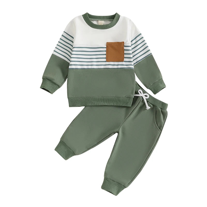 Kids Boys Outfit Long Sleeve Stripes Sweatshirt with Elastic Waist Sweatpants Fall Outfit