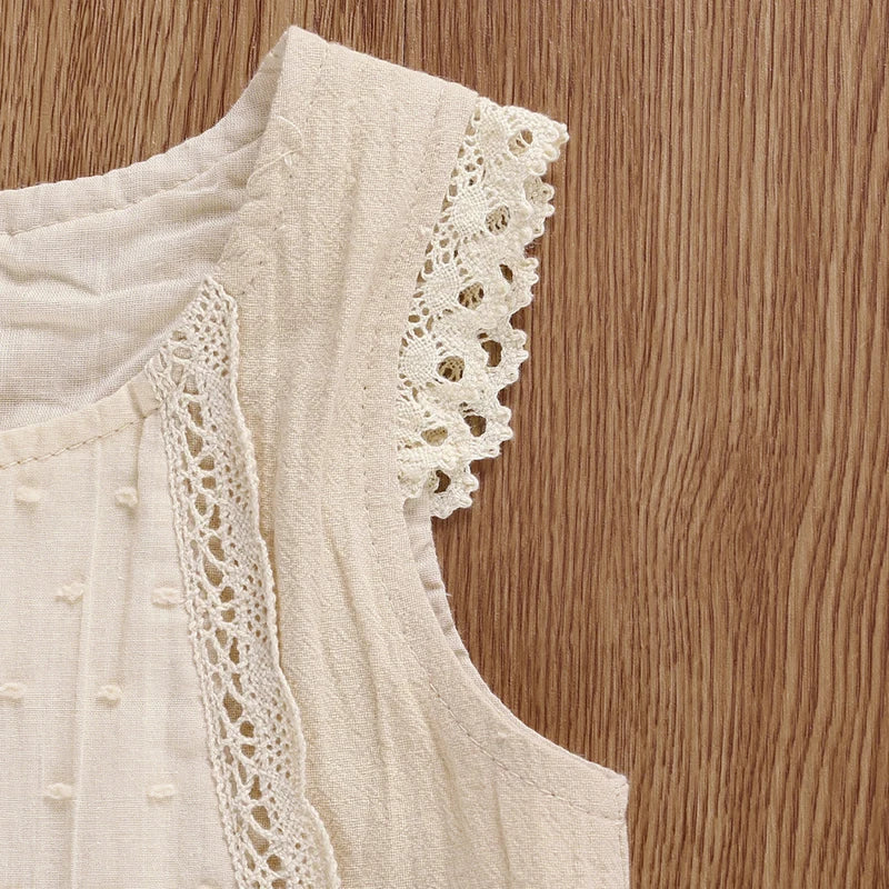 Toddler Baby Girl Summer Clothing Set Sleeveless Lace Pacthwork Solid Top Shorts 2Pcs Outfit