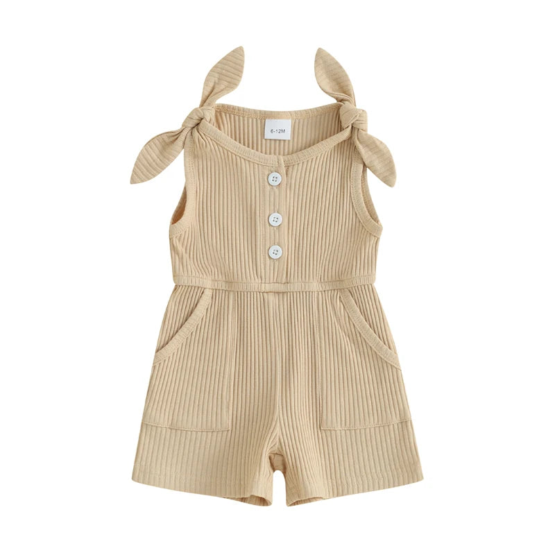 Toddler Kids Girls Rompers Shorts 4 Colors Solid Sleeveless Ribbed Knitted Jumpsuit Overalls Summer Clothes