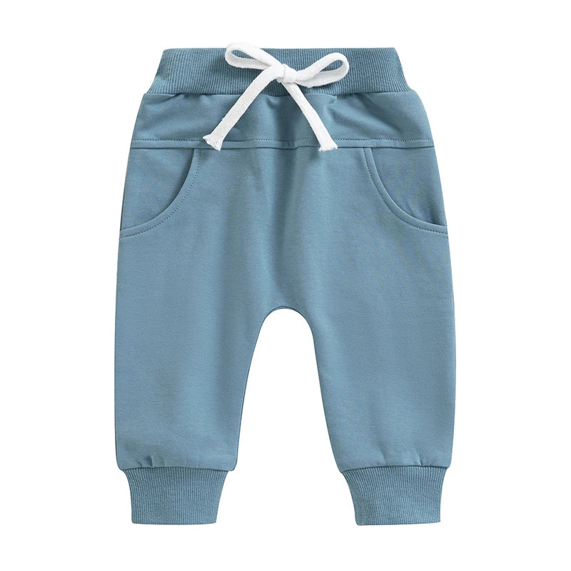 Toddler Baby Boys Casual Sweatpants Elastic Waist Drawstring Solid Fall Pants Pockets