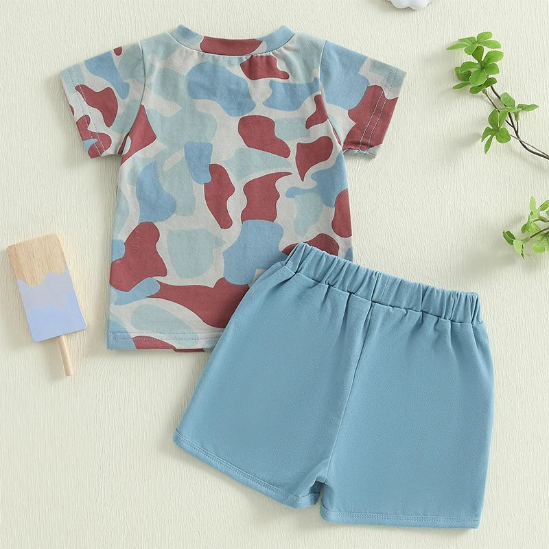 Toddler Baby Boy Shorts Set Camouflage Short Sleeve T-shirts Solid Elastic Waist Shorts Summer Outfit