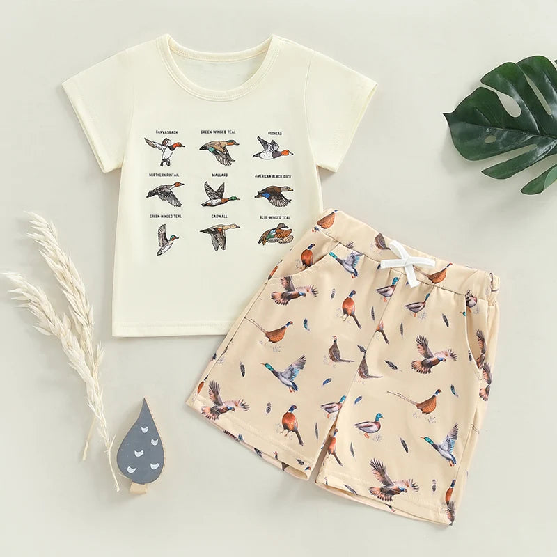 Toddler Baby Boy Duck Outfit Short Sleeve T-shirts Elastic Waist Shorts Summer Outfit