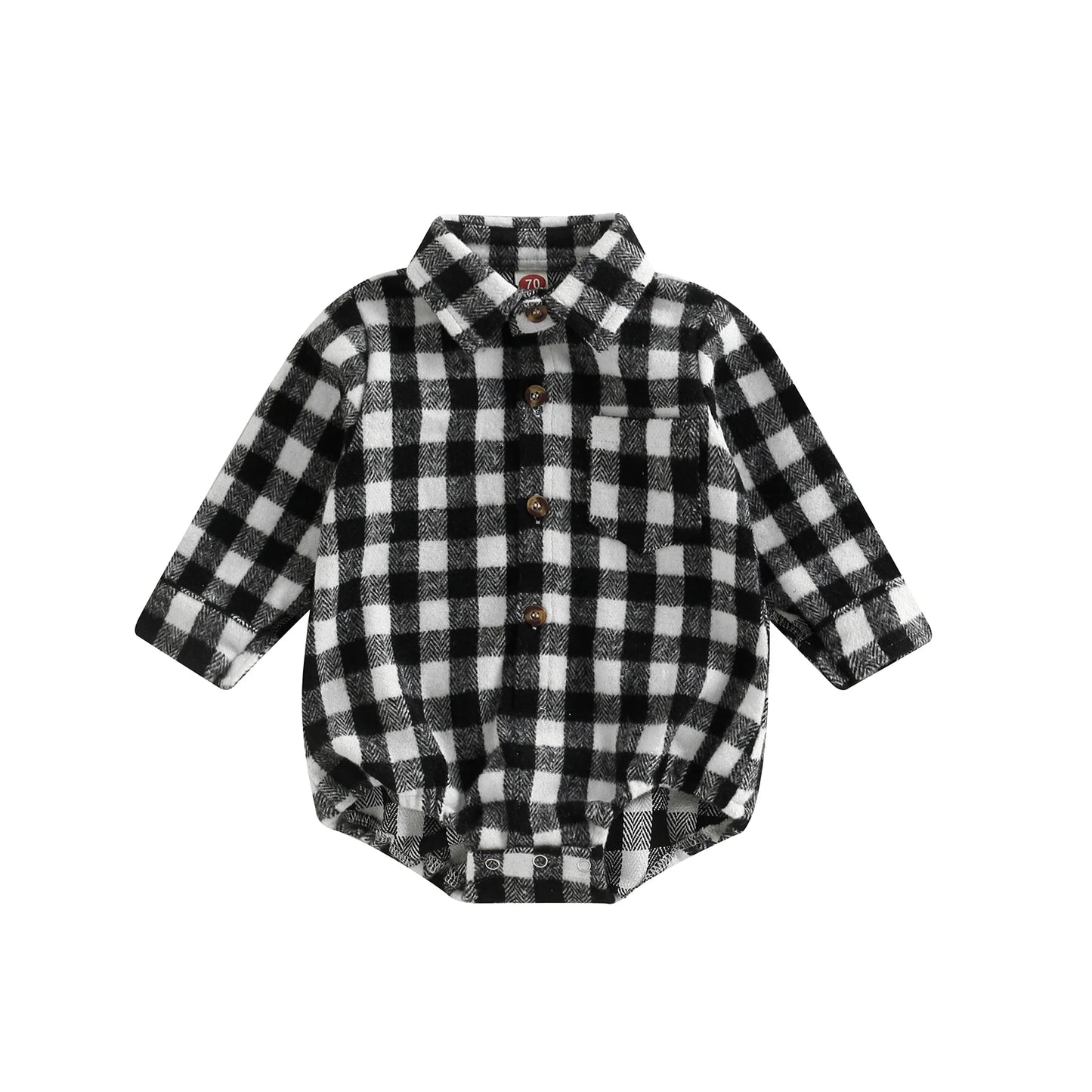 Baby Boy Bodysuit Long Sleeve Lapel Neck Plaid Print Button Up Jumpsuit