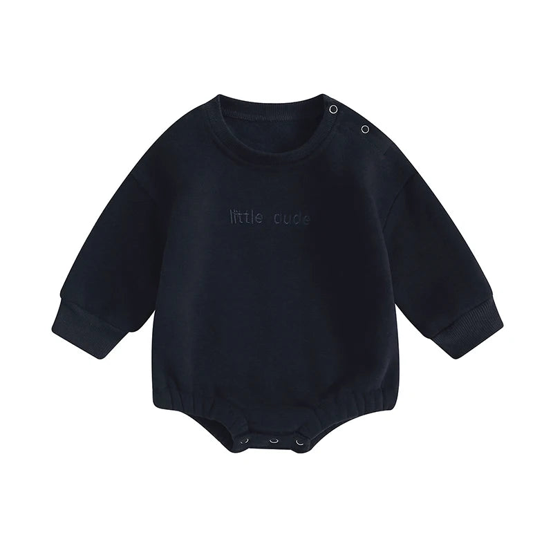 Baby Boys Sweatshirt Bodysuit Long Sleeve Round Neck Letter Embroidery "Little Dude" Bodysuit
