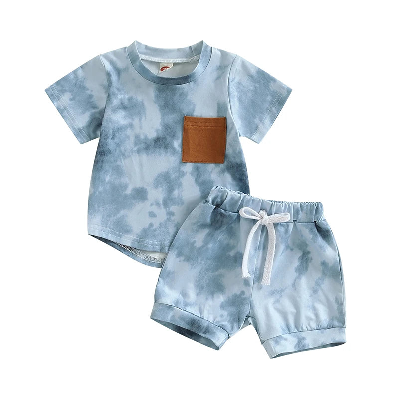 Baby Boys 2Pcs Summer Shorts Set Tie-dye Print Short Sleeve Crew Neck T-shirt Shorts Outfit
